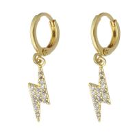 Huggie Hoop Drop Earring, laiton, Symbole de la foudre, Placage de couleur d'or, pavé de micro zircon & pour femme, 29mm, Vendu par paire