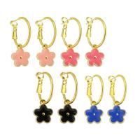 laiton Boucles d'oreilles pendantes Hoop Huggie, Placage de couleur d'or, pour femme & émail, plus de couleurs à choisir, 31mm, Vendu par paire