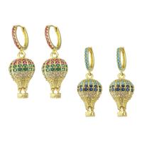 laiton Boucles d'oreilles pendantes Hoop Huggie, Ballon chaud, Placage de couleur d'or, pavé de micro zircon & pour femme, plus de couleurs à choisir, 37mm, Vendu par paire