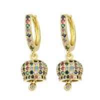 Huggie Hoop Drop Earring, laiton, Placage de couleur d'or, pavé de micro zircon & pour femme, multicolore, 27mm, Vendu par paire