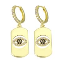 Huggie Hoop Drop Earring, laiton, Placage de couleur d'or, pavé de micro zircon & pour femme & creux, 39mm, Vendu par paire