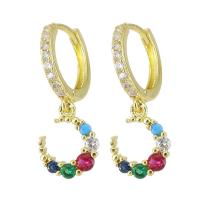 Huggie Hoop Drop Earring, laiton, Placage de couleur d'or, pavé de micro zircon & pour femme, multicolore, 27mm, Vendu par paire