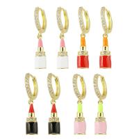 Huggie Hoop Drop Earring, laiton, Rouge à lèvres, Placage de couleur d'or, pavé de micro zircon & pour femme & émail, plus de couleurs à choisir, 30mm, Vendu par paire