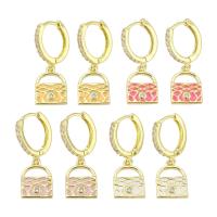 Huggie Hoop Drop Earring, laiton, sac à main, Placage de couleur d'or, pavé de micro zircon & pour femme & émail, plus de couleurs à choisir, 27mm, Vendu par paire