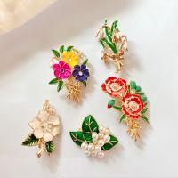 Plastic Pearl Brooch, Zinc Alloy, with Plastic Pearl, Flower, gold color plated & for woman & enamel, multi-colored 