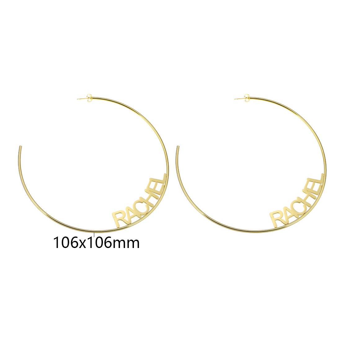 Stainless Steel Hoop Earring, 304 Stainless Steel, Vacuum Ion Plating, Each custom text must be less than 10 letters & different size for choice & for woman, golden, Sold By Pair