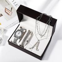 Rhinestone Zinc Alloy Jewelry Set, watch & bracelet & necklace, with Organic Glass, 5 pieces & Chinese movement & Mother Day Jewelry & for woman & with rhinestone Approx 21.7 cm 