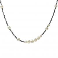 Plastic Pearl Necklace, Titanium Steel, with Plastic Pearl, Unisex, silver color Approx 45 cm 