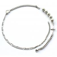 Plastic Pearl Necklace, Titanium Steel, with Plastic Pearl, polished, Unisex, silver color Approx 55 cm 