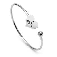 Titanium Steel Cuff Bangle, Heart, polished, for woman, silver color, 60mm 