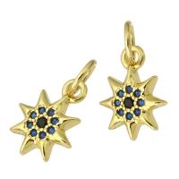 Cubic Zirconia Micro Pave Brass Pendant, Eight Point Star, gold color plated, fashion jewelry & DIY & micro pave cubic zirconia, blue Approx 3mm 