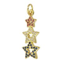 Cubic Zirconia Micro Pave Brass Pendant, Star, gold color plated, fashion jewelry & DIY & micro pave cubic zirconia, multi-colored Approx 4mm 