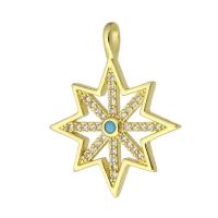 Cubic Zirconia Micro Pave Brass Pendant, Eight Point Star, gold color plated, fashion jewelry & DIY & micro pave cubic zirconia, multi-colored Approx 2mm 