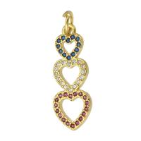 Cubic Zirconia Micro Pave Brass Pendant, Heart, gold color plated, fashion jewelry & DIY & micro pave cubic zirconia, multi-colored Approx 3mm 