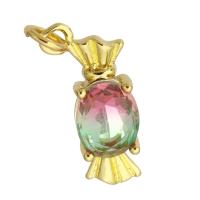 Cubic Zirconia Micro Pave Brass Pendant, Candy, gold color plated, fashion jewelry & DIY & micro pave cubic zirconia, multi-colored Approx 3mm 