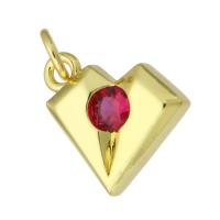Cubic Zirconia Micro Pave Brass Pendant, Heart, gold color plated, fashion jewelry & DIY & micro pave cubic zirconia, red Approx 3mm 