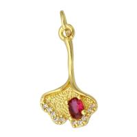 Cubic Zirconia Micro Pave Brass Pendant, Leaf, gold color plated, fashion jewelry & DIY & micro pave cubic zirconia, multi-colored Approx 3mm 