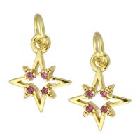 Cubic Zirconia Micro Pave Brass Pendant, Eight Point Star, gold color plated, fashion jewelry & DIY & micro pave cubic zirconia, red Approx 3mm 