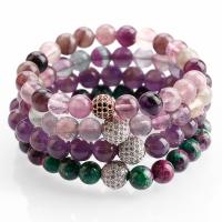 Agate Bracelets, with Brass, Round, plated, Unisex & anti-fatigue & micro pave cubic zirconia 8mm Approx 7.48 Inch 