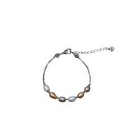 Cultured Freshwater Pearl Brass Bracelet, with Freshwater Pearl, with 1.97 extender chain, Rice, silver color plated, for woman 7-8mm .3 Inch 