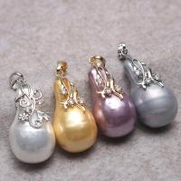 South Sea Shell Pendants, Shell Pearl, with Brass, Dolphin, plated, micro pave cubic zirconia 