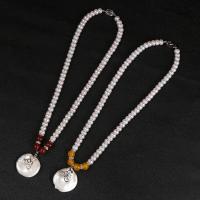 Agate Freshwater Pearl Necklace, with Red Agate & Yellow Agate & Brass, Round, silver color plated, for woman 7-8mm .72 Inch 