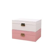 Multifunctional Jewelry Box, PU Leather, with Flocking Fabric & MDF, Square, Double Layer & durable 