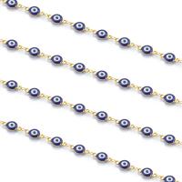 Stainless Steel Bar Chain, 304 Stainless Steel, Vacuum Ion Plating, fashion jewelry & DIY & Unisex & evil eye pattern & enamel, blue, 6mm 