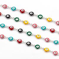 Stainless Steel Bar Chain, 304 Stainless Steel, Vacuum Ion Plating, fashion jewelry & DIY & Unisex & evil eye pattern & enamel, multi-colored, 8mm 