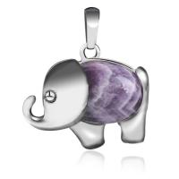 Gemstone Zinc Alloy Pendants, with Zinc Alloy, Elephant, platinum color plated, fashion jewelry & for woman 