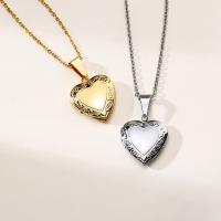 Fashion Locket Necklace, 304 Stainless Steel, Heart, Vacuum Ion Plating, fashion jewelry & with photo locket & micro pave cubic zirconia & for woman Approx 19.69 Inch 