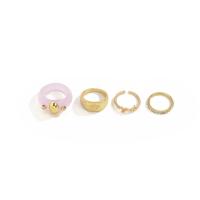 Ring Set, Zinc Alloy, with Copper Coated Plastic & Acrylic, gold color plated, 4 pieces & for woman & with rhinestone, 16mm, 18mm, US Ring .5-8 