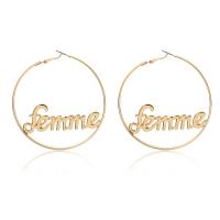 Zinc Alloy Hoop Earring, with Iron, Alphabet Letter, gold color plated & for woman & hollow, 66mm 