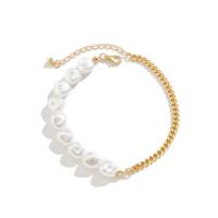 Iron Anklet, with Plastic Pearl, with 1.9inch extender chain, gold color plated, fashion jewelry & for woman Approx 8.66 Inch 