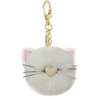 Zinc Alloy Key Chain Jewelry, Plush, with PU Leather & Zinc Alloy, Cat, gold color plated, cute & for woman 