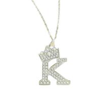 Rhinestone Zinc Alloy Necklace, Alphabet Letter, silver color plated, Unisex & with rhinestone, 34mm Approx 20.4 Inch 