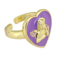 Brass Cuff Finger Ring, gold color plated, Adjustable & for woman & enamel, purple, US Ring 