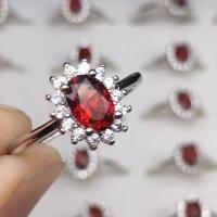 Zinc Alloy Finger Ring, with Garnet, for woman & with rhinestone, mixed colors 