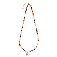 Natural Freshwater Pearl Necklace, with Seedbead & Lampwork, for woman, mixed colors, 8mm cm 