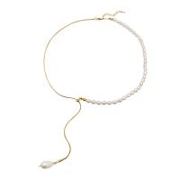 Natural Freshwater Pearl Necklace, with Zinc Alloy, for woman, silver color Approx 45 cm 