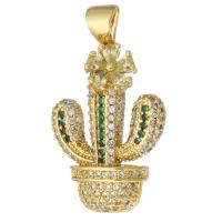 Cubic Zirconia Micro Pave Brass Pendant, Opuntia Stricta, gold color plated, fashion jewelry & DIY & micro pave cubic zirconia, multi-colored Approx 3mm 