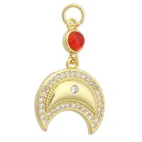Cubic Zirconia Micro Pave Brass Pendant, with Resin, Moon, gold color plated, fashion jewelry & DIY & micro pave cubic zirconia, golden, 27mm Approx 3mm 