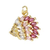Cubic Zirconia Micro Pave Brass Pendant, Hedgehog, gold color plated, fashion jewelry & DIY & micro pave cubic zirconia, multi-colored Approx 3mm 