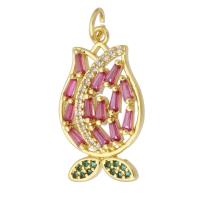 Cubic Zirconia Micro Pave Brass Pendant, Flower, gold color plated, fashion jewelry & DIY & micro pave cubic zirconia, multi-colored Approx 3mm 