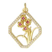 Cubic Zirconia Micro Pave Brass Pendant, gold color plated, fashion jewelry & DIY & micro pave cubic zirconia, red Approx 3mm 