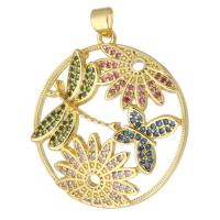 Cubic Zirconia Micro Pave Brass Pendant, Round, gold color plated, fashion jewelry & DIY & micro pave cubic zirconia, multi-colored Approx 3mm [