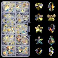 joyas de colgante de cristal de corazón, con Caja de plástico, chapado en color AB, Bricolaje, 9-14mm, Vendido por Caja