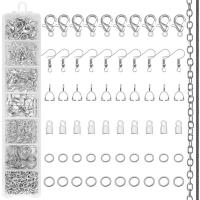 aleación de zinc Conjunto de hallazgos de joyas, con Caja de plástico, Bricolaje, plateado, Vendido por Caja