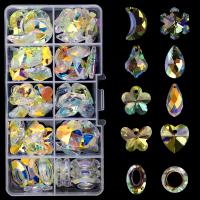 joyas de colgante de cristal de corazón, con Caja de plástico, chapado en color AB, Bricolaje & facetas, aproximado 50PCs/Caja, Vendido por Caja