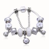 Zinc Alloy European Bracelets, with Lampwork & Plastic Pearl, silver color plated & for woman & enamel & with rhinestone, silver color 